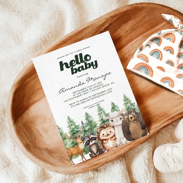 Invitation Aquarelle Bois Pins Baby shower d'hiver (Créateur téléchargé)