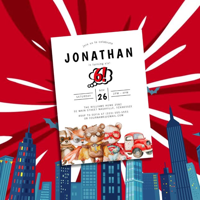 Invitation Aquarelle Bois Superhero Anniversaire (Créateur téléchargé)