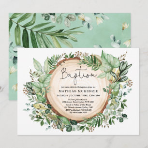 Invitation Aquarelle Bois Végétation Baptême Baptême Baptême