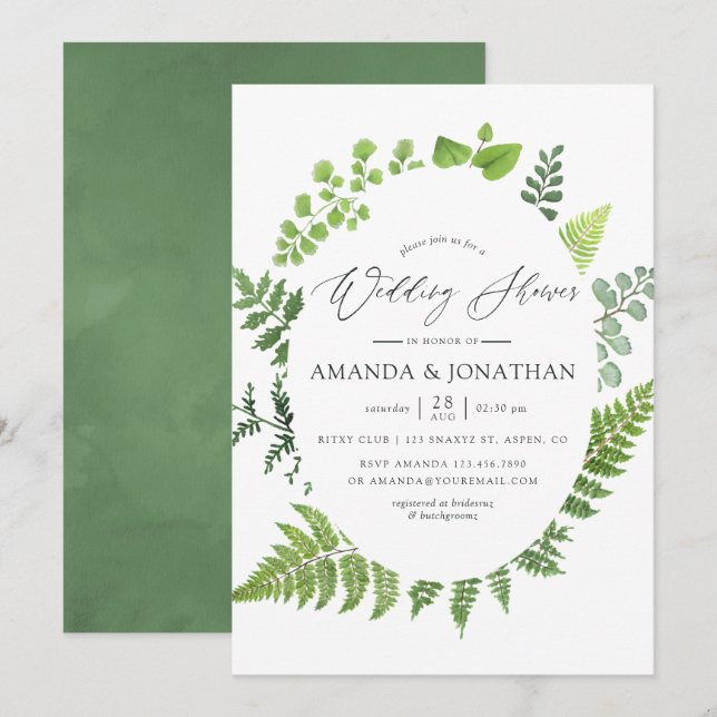 Invitation Aquarelle Bois Wedding shower de verdure (Devant / Derrière)