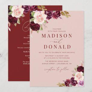 Invitation aquarelle bordeaux mariage floral