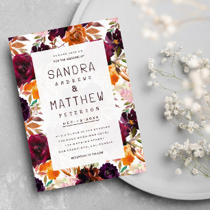 Invitation Aquarelle bordeaux rouge orange rose Mariage d'aut