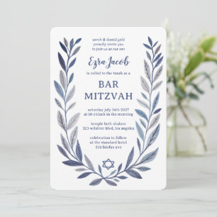 Invitation Aquarelle botanique Bar Mitzvah Bat Mitzvah étoile