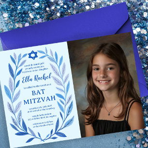 Invitation Aquarelle botanique CUSTOM PHOTO Bat Bar Mitzvah