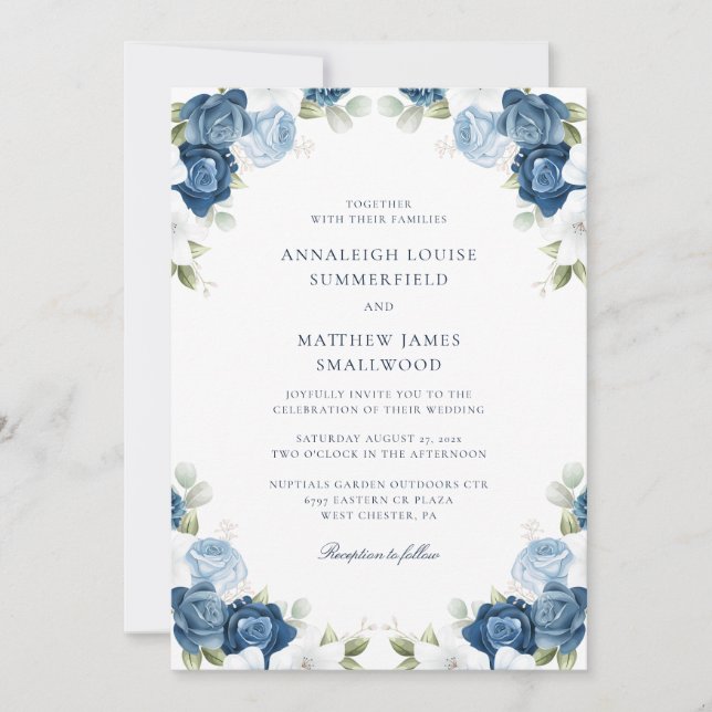 Invitation Aquarelle Botanique Dusty Blue Floral Mariage (Devant)