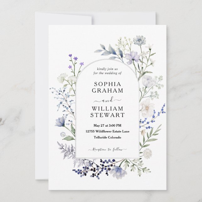 Invitation Aquarelle Botanique Fleur sauvage Mariage élégant (Devant)