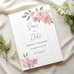 Invitation Aquarelle botanique fleurs roses Enregistrer la da