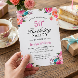 Invitation Aquarelle Botanique Floral Wreath fête d'anniversa