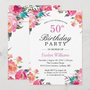 Invitation Aquarelle Botanique Floral Wreath fête d'anniversa