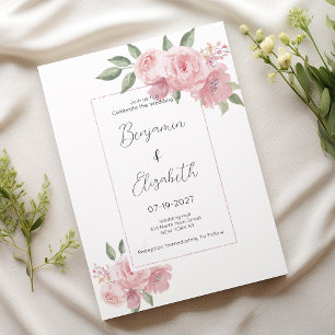 Invitation Aquarelle botanique pastel rose Mariage