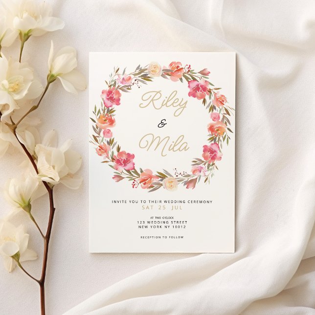 Invitation Aquarelle botanique rose mariage de automne floral (Botanical watercolor pink floral fall Wedding)