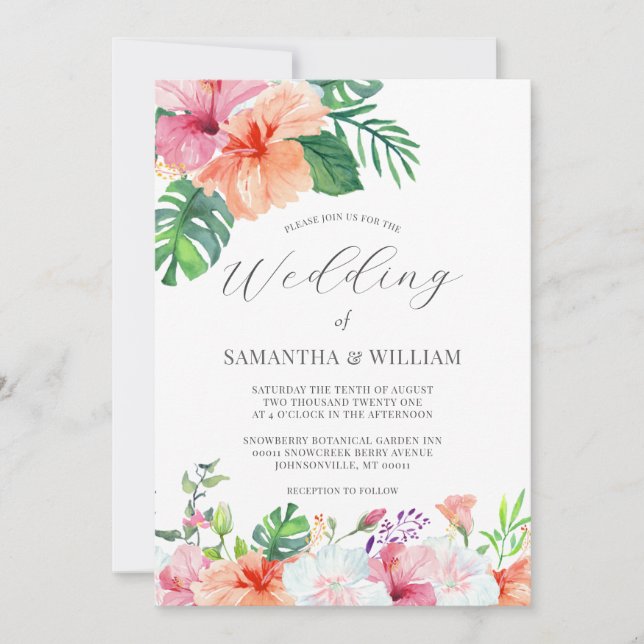 Invitation Aquarelle botanique tropicale Mariage floral (Devant)