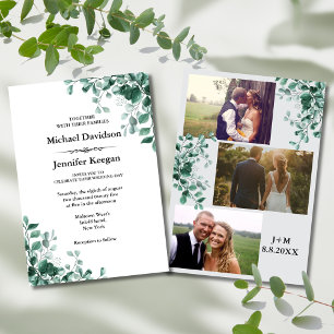 Invitation aquarelle botanique verdure 3 photos mariage