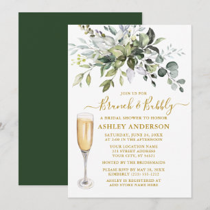 Invitation Aquarelle Botanique Verdure Brunch Bubbly Gold