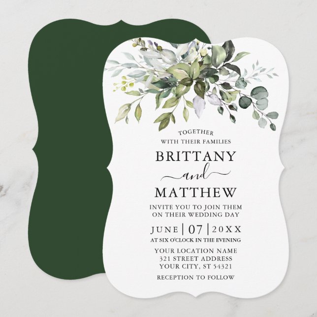 Invitation Aquarelle Botanique Verdure Mariage (Devant / Derrière)