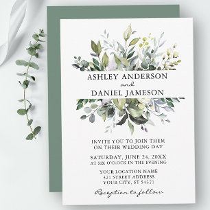 Invitation Aquarelle Botanique Verdure Sage Vert Mariage