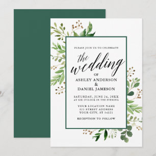 Invitation Aquarelle Botanique Vert Mariage encadré