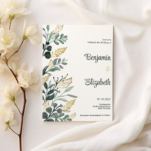 Invitation Aquarelle botanique vert or vert Mariage