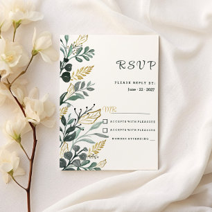 Invitation Aquarelle botanique vert or vert verdure RSVP