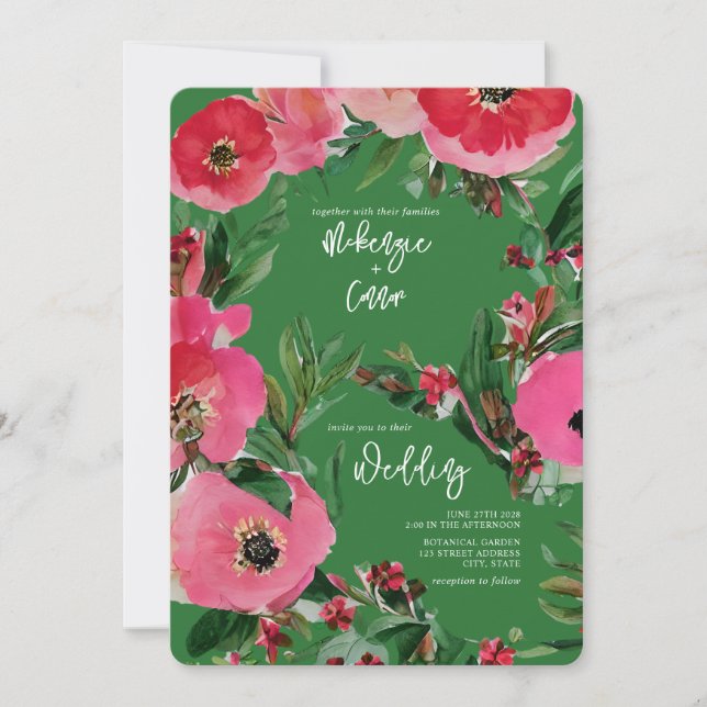 Invitation Aquarelle Botaniques Anemone Yellow Mariage (Devant)