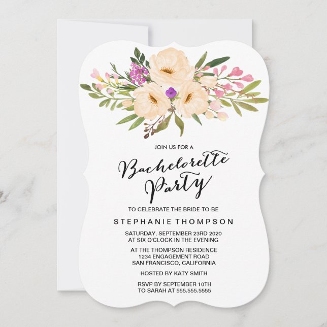 Invitation Aquarelle Bouquet d'ivoire Anémones (Devant)