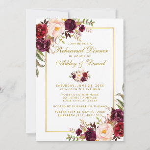 Invitation Aquarelle Bourgogne Dîner de répétition Florale Go