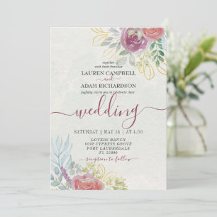 Invitation Aquarelle Bourgogne et orange brûlé Floral