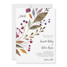 Aquarelle Bourgogne Fleurs Monogramme Mariage