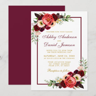 Invitation Aquarelle Bourgogne Floral Boho Mariage B