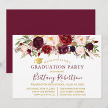 Aquarelle Bourgogne Floral Gold Graduation Party