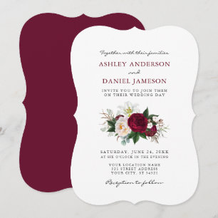 Invitation Aquarelle Bourgogne Floral Mariage BR