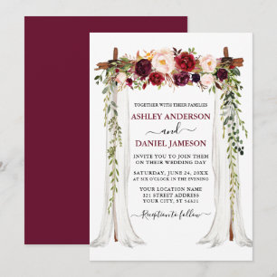 Invitation Aquarelle Bourgogne Floral Mariage Canopée