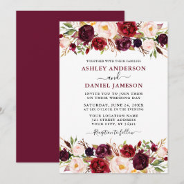 Invitation Aquarelle Bourgogne Floral Mariage moderne
