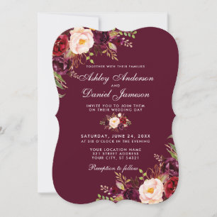 Invitation Aquarelle Bourgogne Mariage Floral Inviter B