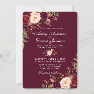 Invitation Aquarelle Bourgogne Mariage Floral Inviter R