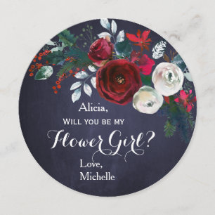 Invitation Aquarelle Bourgogne Peony Bouquet Flower Girl