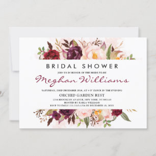 Invitation Aquarelle Bourgogne Rouge Floral Fête des mariées 