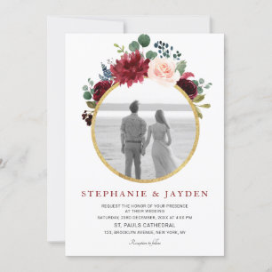 Invitation Aquarelle Bourgogne Rouge Marine Floral Russe Boho
