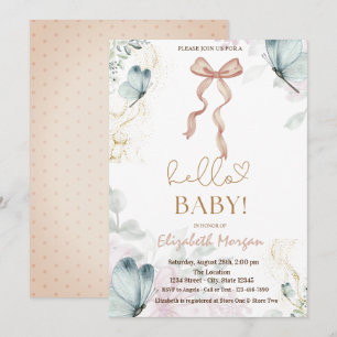 Invitation Aquarelle Bow Blue Butterfly Dots Baby shower