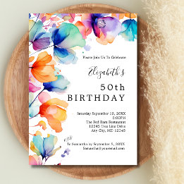 Invitation Aquarelle brillante Florale 50e anniversaire