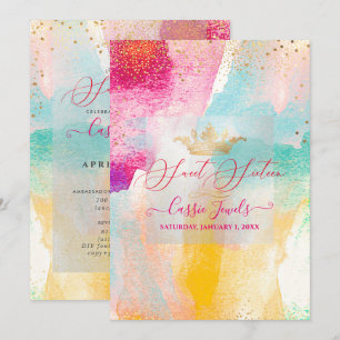 Invitation Aquarelle brosse Sweet sixteen