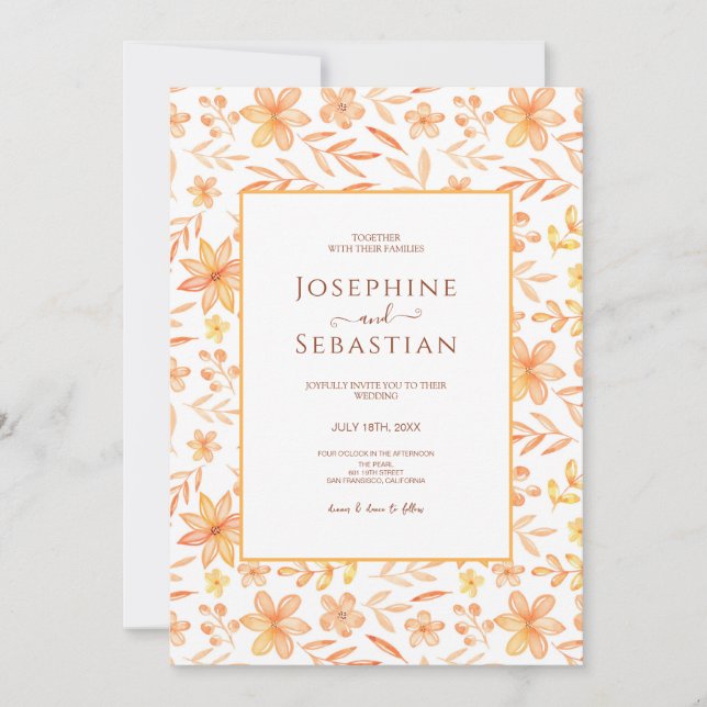 Invitation Aquarelle brûlé Orange Floral Mariage (Devant)
