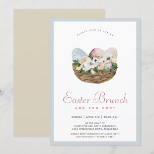 Invitation Aquarelle Brunch de Pâques et chasse aux oeufs