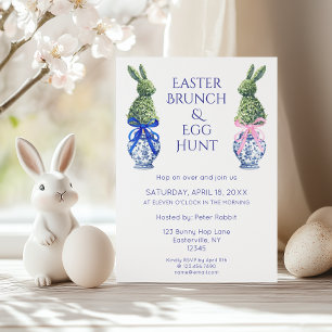 Invitation Aquarelle Brunch de Pâques et lapin de chasse aux