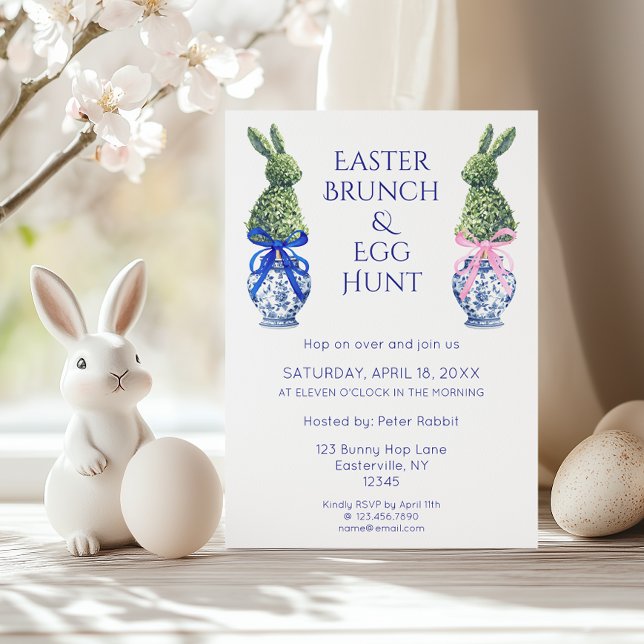 Invitation Aquarelle Brunch de Pâques et lapin de chasse aux  (Créateur téléchargé)
