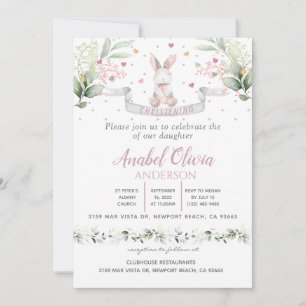 Invitation Aquarelle Bunny Baby Girl Baptism