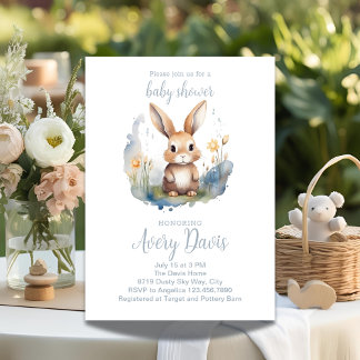 Invitation Aquarelle Bunny Baby shower thème de printemps