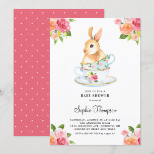 Invitation Aquarelle Bunny sur Teacups Baby shower Floral