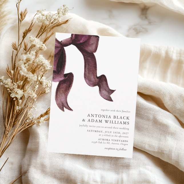 Invitation Aquarelle Burgundy Bow Mariage Floral (Créateur téléchargé)