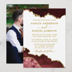 Invitation Aquarelle Burgundy Marble Geode Photo